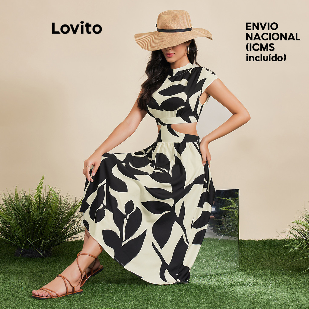 Lovito Vestido em A com Recortes Geométricos para Mulheres LBE03152