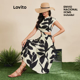 Lovito Vestido em A com Recortes Geométricos para Mulheres LBE03152