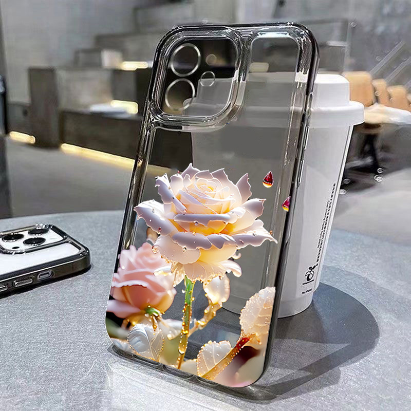 Delicada Rosa Padrão Caso De Telefone Para iPhone 16e 11 12 13 X XS XR ...