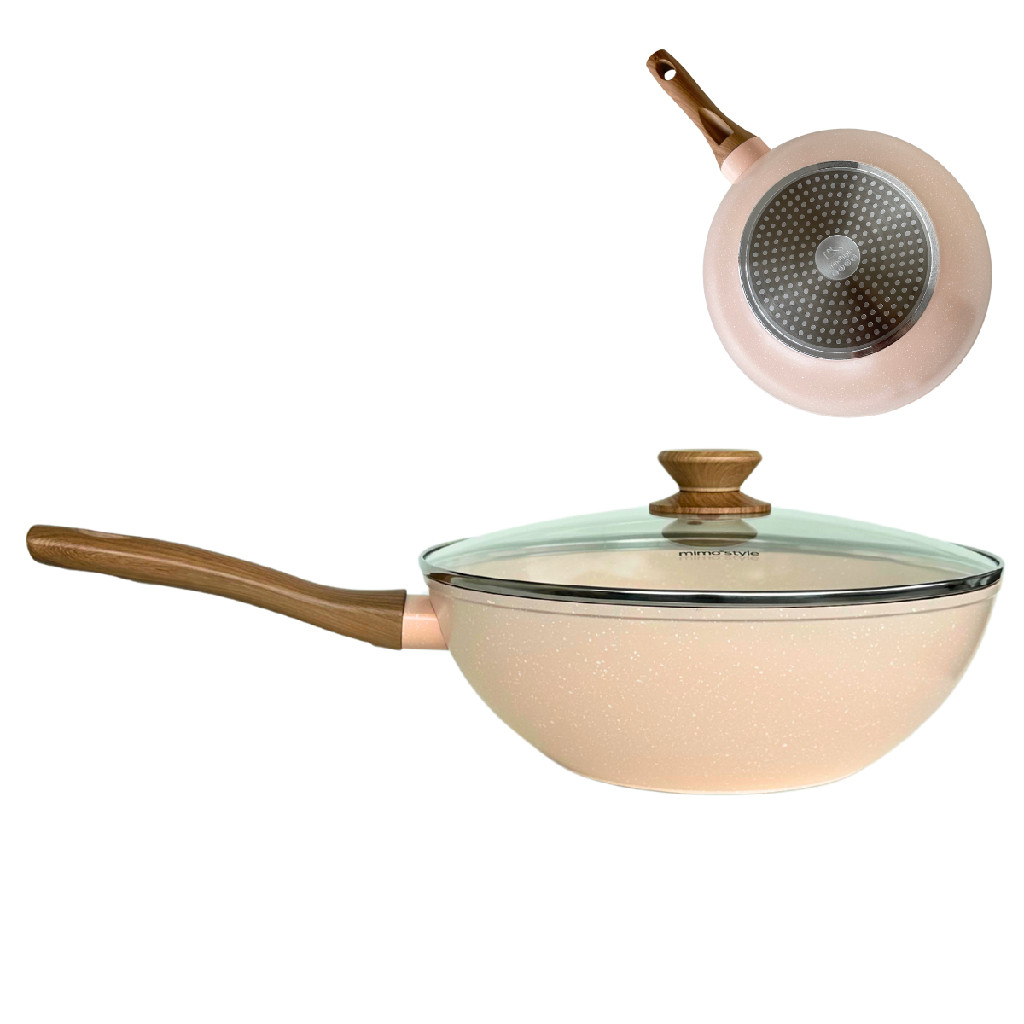 Frigideira Wok para Fogão de Indução com Tampa Cerâmica Antiaderente ...