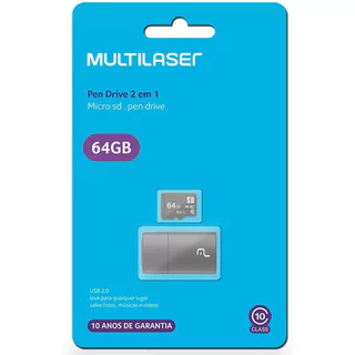 Cartão de Memoria Multilaser 2X1 64GB / 32GB / 16GB 8GB - Original /Classe 10- Garantia de 10 Anos