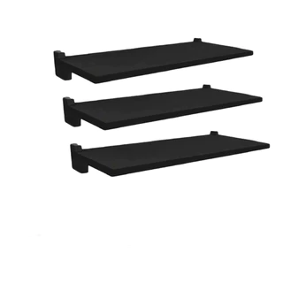 Kit 3 Prateleira Preta 20x60cm Com Suporte De Parede Decoração