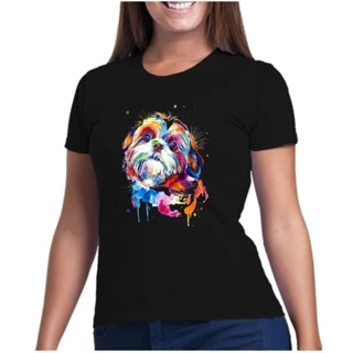 Tshirt Shitzu aquarela - camisa preta -cachorro - cão - Camiseta preta - camisa unissex - feminina