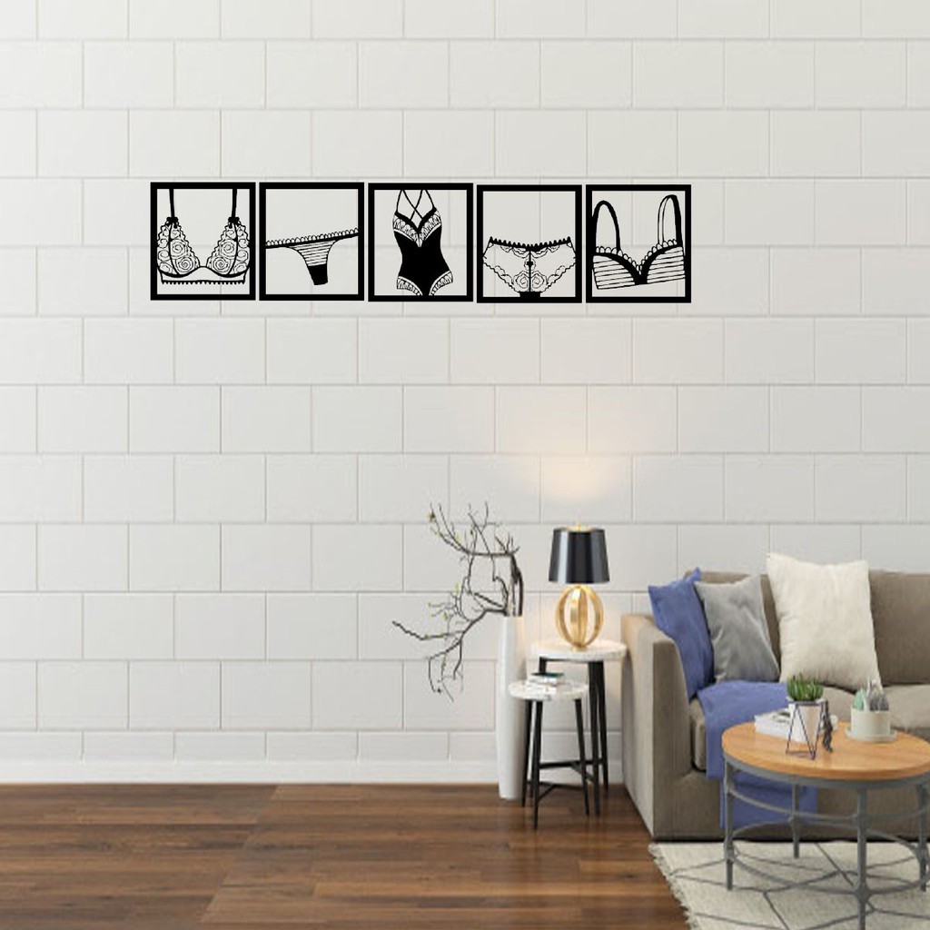 Kit 5 Quadros Vazados Lingerie Calcinha Sutiã Bory Sexy MDF