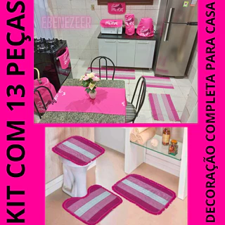 Kit 13 Peças Tapete Cozinha Banheiro Estampado Pano Copa Utensilios Passadeira Box Tecido Algodão
