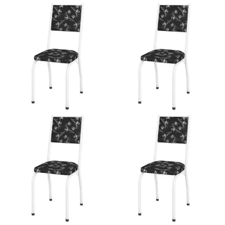 Conjunto Com 4 Cadeiras Tubular Diana Branco Assento Floral Artefamol