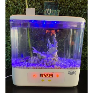 Aquário Inteligente 7,5L com Sistema de Bomba e Iluminação Led de 3 cores Branco Neutro, Azul e Verde - Relógio Digital - micro usb 8 5w - 2 portas USB - Touch Screen POWER ON/OFF