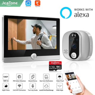 Jeatone Alexa Tuya Smart WiFi Vídeo Peephole 1080P/158 ° Campainha Câmera Para Casa 4.3 "Tela LCD 24H PIR Movimento Detecção Olho