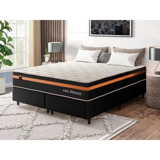 Conjunto Cama Box c/ Molas Ensacadas Sirius Preto Queen 158x198x65