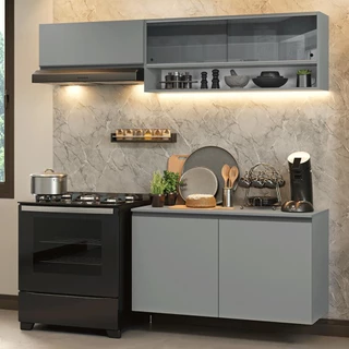 Armário de Cozinha Compacta Suspenso 200cm Cinza Nice Madesa 08 em Oferta na Shopee