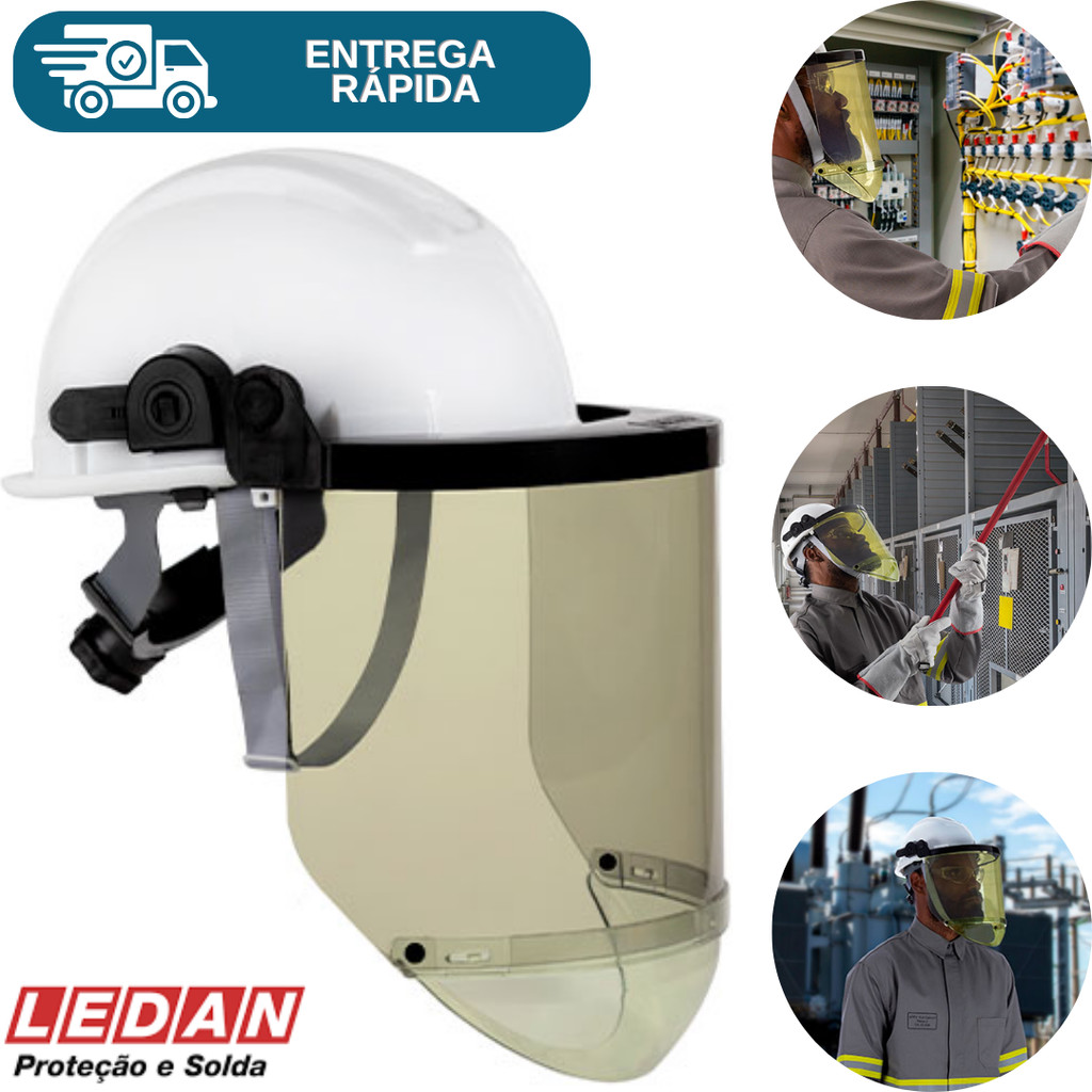 Capacete Com Protetor Facial Arco Elétrico Nr10 Eletricista Branco De ...