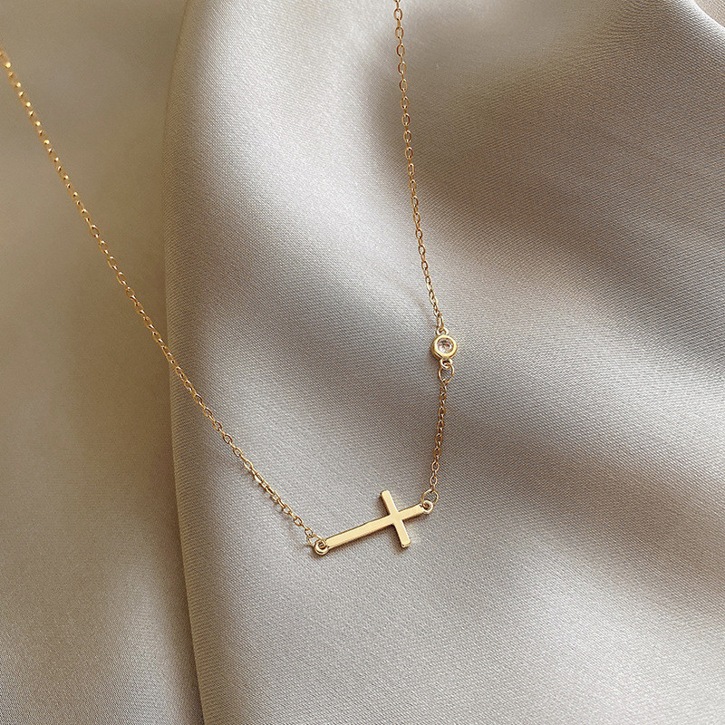Colorless Cross Titanium Steel Necklace for Women, Simple Zircon Fashion Stainless Steel Jewelry