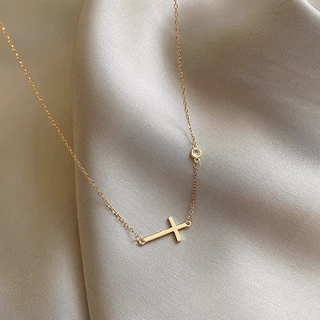 Colorless Cross Titanium Steel Necklace for Women, Simple Zircon Fashion Stainless Steel Jewelry