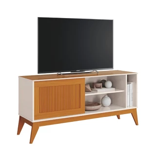 Rack Bancada Para TV Até 55 Polegadas 1,36m Ripado Impressão 3D 1 Porta Off White/Cedro Aruba EDN