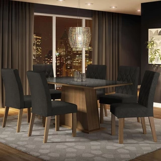 Conjunto Sala de Jantar Mesa Tampo de Vidro 6 Cadeiras Rustic/Preto/Oxford Stéfani Madesa em Oferta na Shopee