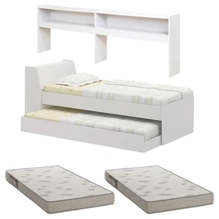Cama Solteiro Bicama Est C/ 2 Colchões Ditália BB2829 Branco
