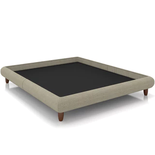 Cama Casal Pés de Madeira 156cm Otto P05 Linho Bege Escuro - Lyam Decor