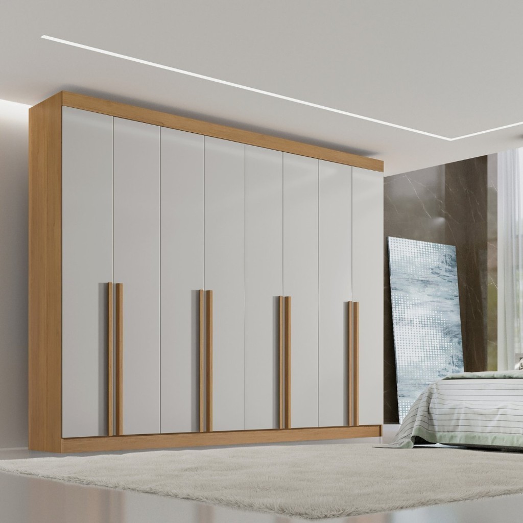 Guarda-roupa Casal MDF 08 Portas Império Cinamomo/Off-White