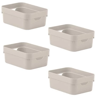 Kit 4 Caixa Plástica 2L Organizadora Multiuso OU Cube Bege
