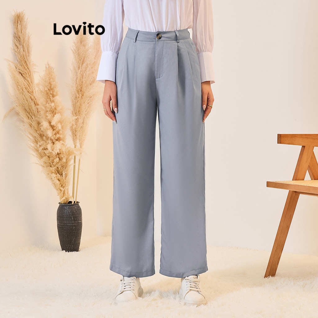 Lovito Calças elegantes com botões lisos para mulheres LBL11371