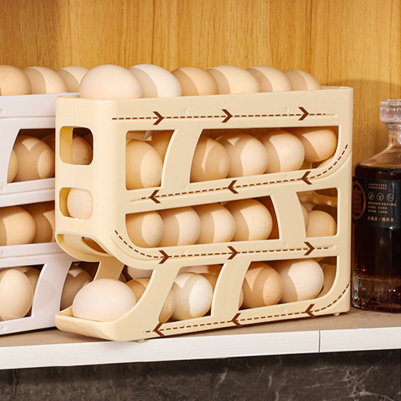 Caixa De Ovos Com Rolagem Automática Porta Cesta Recipientes De Alimentos Organizador De Armazenamento De Refrigeradores