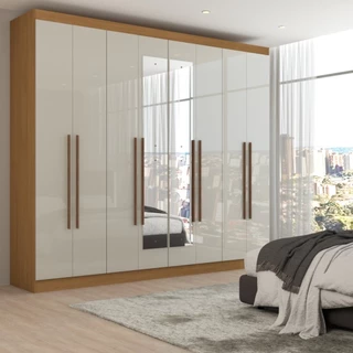 Guarda-Roupa Casal Ele e Ela 8 Portas 8 Prateleiras com Espelho Cinamomo/Off White - Panorama Móveis