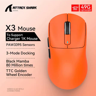 Rato Attack Shark X3 Sem Fio De Três Modos Recarregável Leve PAW3395 esports game mouse