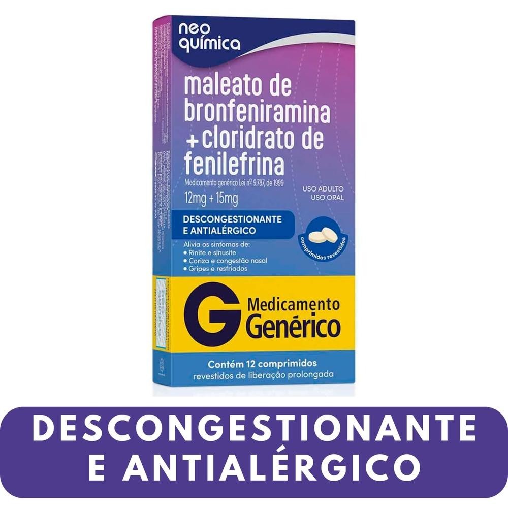 Bronfeniramina + Fenilefrina 12mg/15Mg 12 comprimidos GRIPES ...