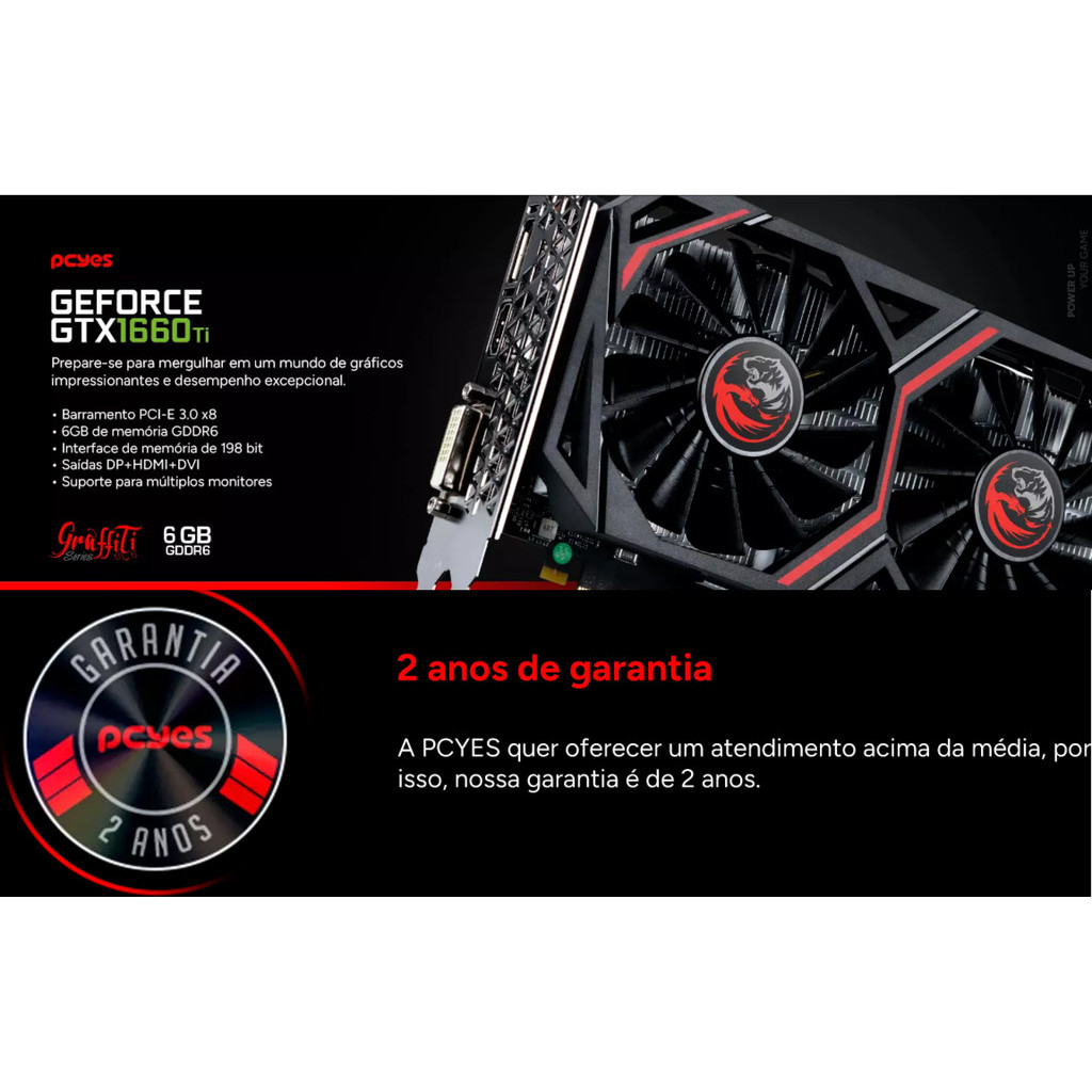 Placa De Video Gtx 1660 Ti Gpu Nvidia Geforce 6Gb Gddr6 192Bits Preto Pcyes  Pvgtx1660Ti6Gbpt | Shopee Brasil