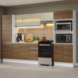 Armário de Cozinha Completa 100% MDF 300cm Branco/Rustic/Crema Smart Madesa 03 em Oferta na Shopee