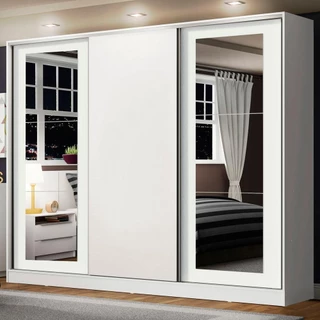 Guarda-Roupa Casal 100% MDF Madesa Eros 3 Portas de Correr com Espelhos - Branco em Oferta na Shopee