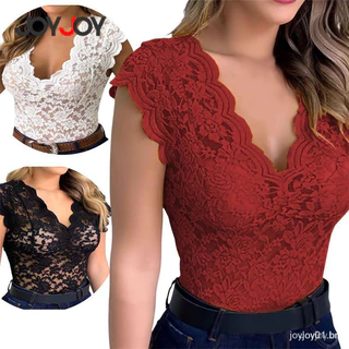 Mulheres Camisa de Renda/Manga Curta/Cola V/Plus Size/Casual/Sexy/Moda Para O Verão 3TDU F3 C1 NT9W