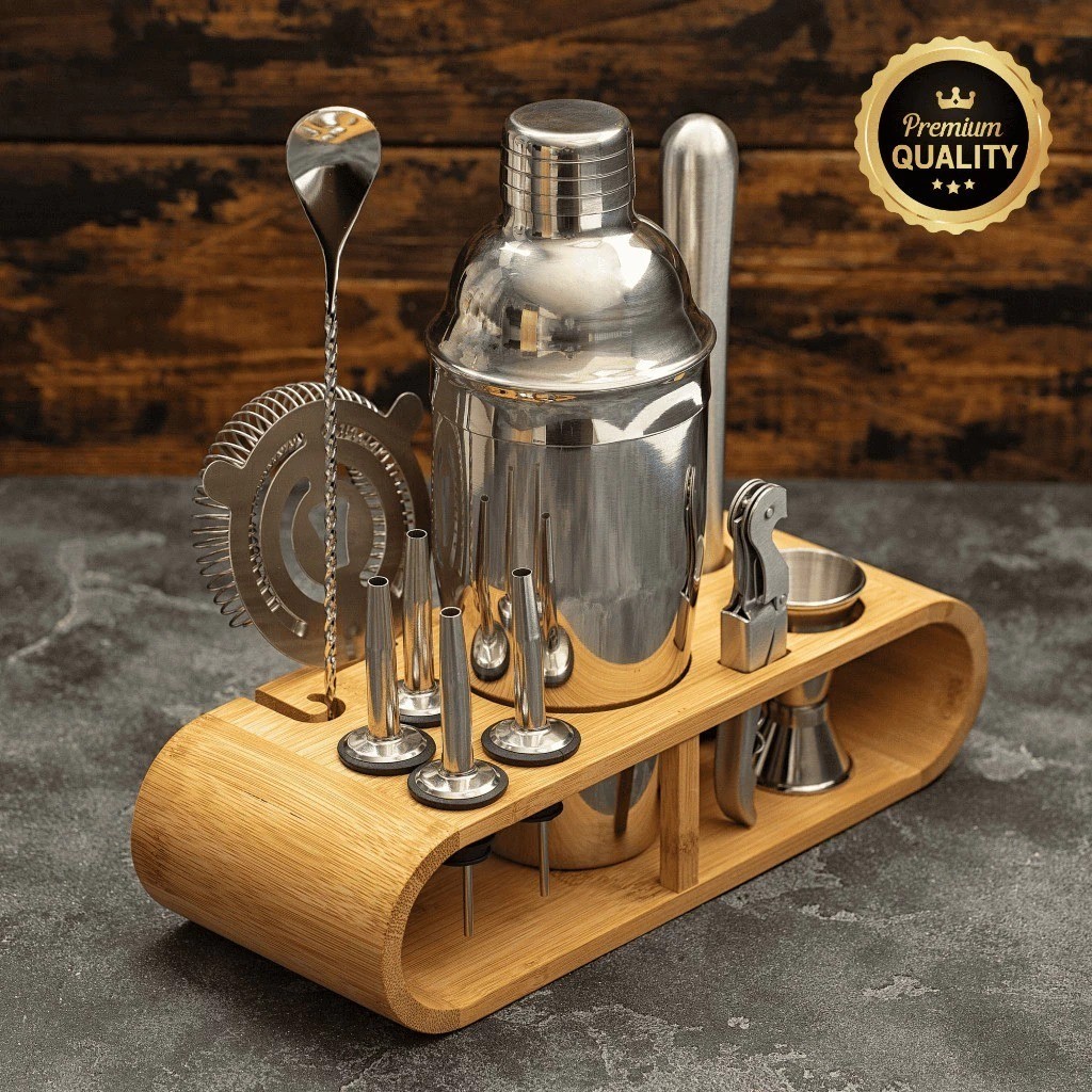 Coqueteleira Bartender Homebar Com 12 Peças Inox Bar Kit Barman Drinks Suporte Baumbu Profissional