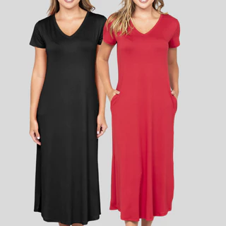 Kit 2 Vestidos Longos De Viscose Liso Soltinho Com Bolso em Oferta na Shopee