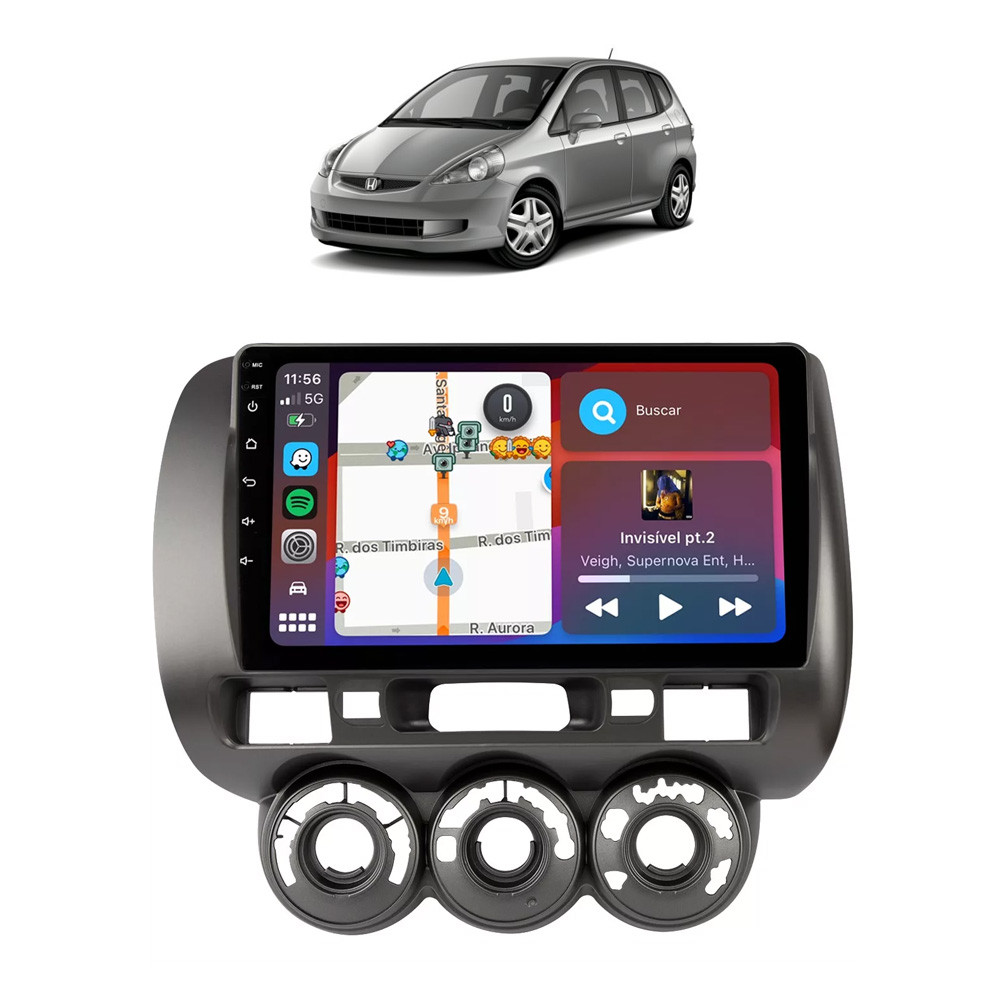 Kit Multimidia Fit 2004 / 2008 9 Pol Carplay AndroidAuto USB Bt ...