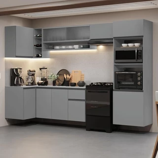 Armário de Cozinha Completa de Canto Suspenso 385cm Cinza Nice Madesa 01 em Oferta na Shopee
