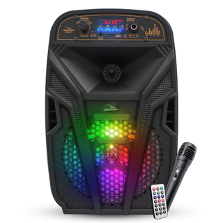 Caixa De Som Bluetooth Karaokê RGB Super Alta Encaixa Tripé P2 Pendrive Controle Remoto Microfone Usb