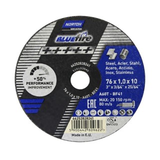 Disco de corte para metal e inox 76 x 1,0 x 6,35 mm - BlueFire - Norton
