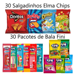 Kit 30 Salgadinhos Elma Chips + 30 Pacotes Bala Fini
