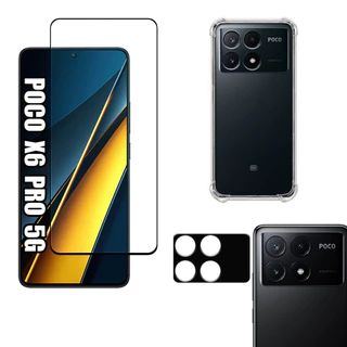 KIT Para Xiaomi Poco X6 Pro 5G | Película Vidro 3D - Capa Anti Shock - Película Câmera 3D
