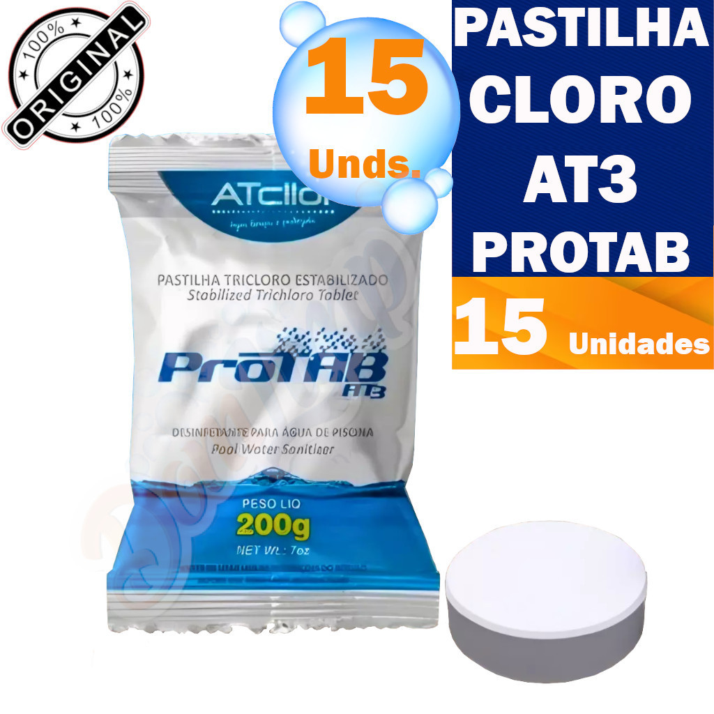 Kit 15 Cloro Tablete Protab AT3 200g Atcllor Limpeza e Tratamento ...
