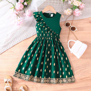 Vestido De Bebê Menina Crianças 4-7 anos Moda Verão Sem Manga Lindo Verdes Esmeralda Vestidos De Princesa Infantil