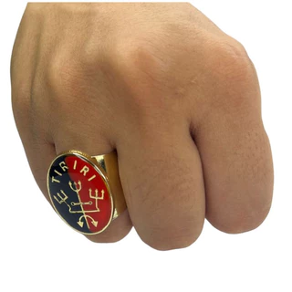 Anel Ajustável Exu Tiriri Dourado em Metal 2,7cm + lembrança Loja D'Osun