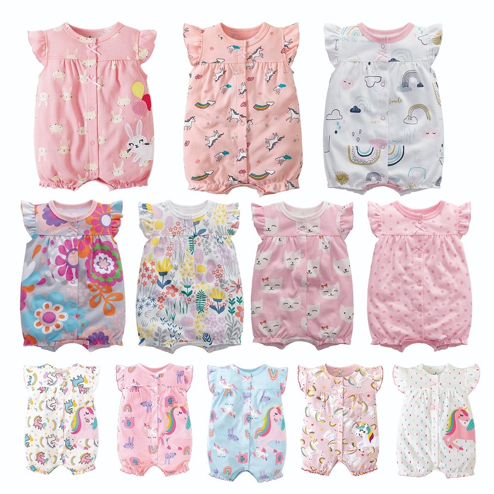 Roupas De Bebê Manga Curta De Verão Algodão Puro Rompers Bebês Meninas Desenho Animado 3-24M Macacão Carter Infantil em Oferta na Shopee