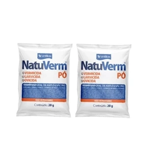 Kit 2 Vermífugo Oral NatuVerm Pó 20g Vetbras Aves Suínos Bovinos Equinos