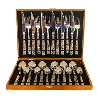 Kit Faqueiro Maleta Dourada 24 Peças Inox Com Dourado Lindo