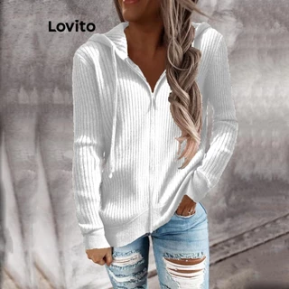 Lovito Casaco casual com zíper e cordão liso para mulheres n LNL358