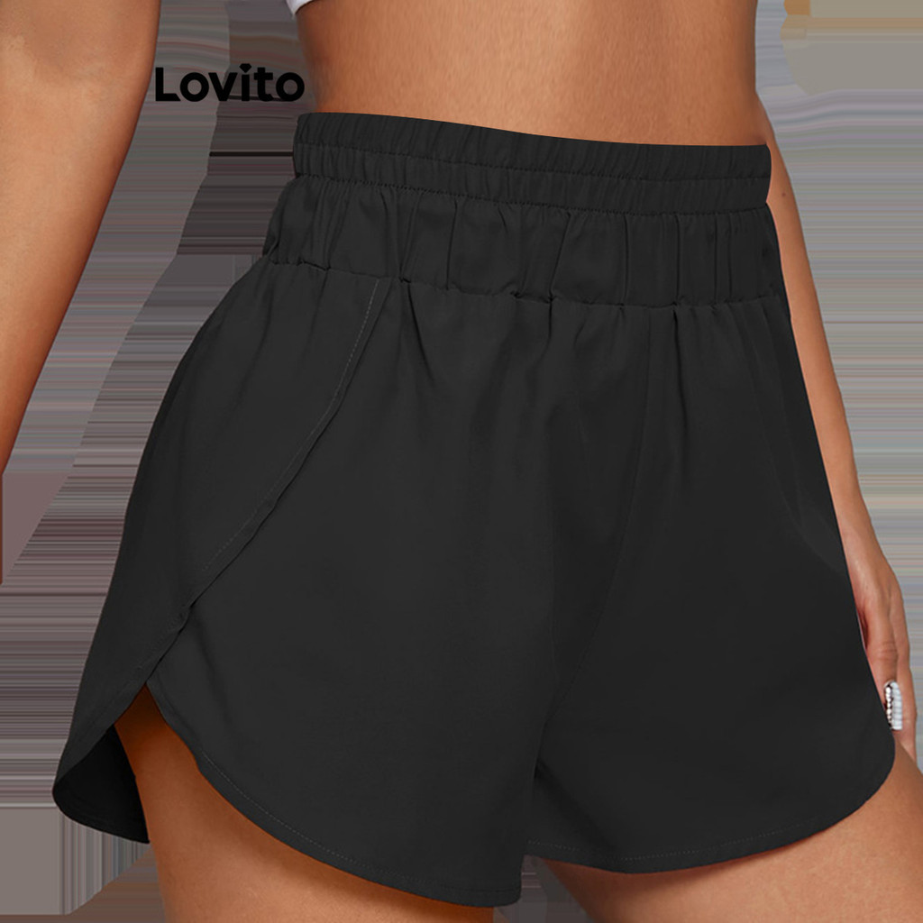 Lovito Shorts esportivos lisos divididos para mulheres LNL54054