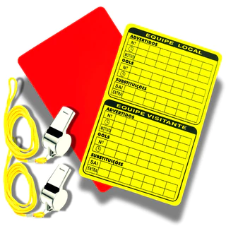 Apito Arbitro De Metal Com Cordinha 2 Unidades Kit Cartão Juiz De Campo Vermelho Amarelo