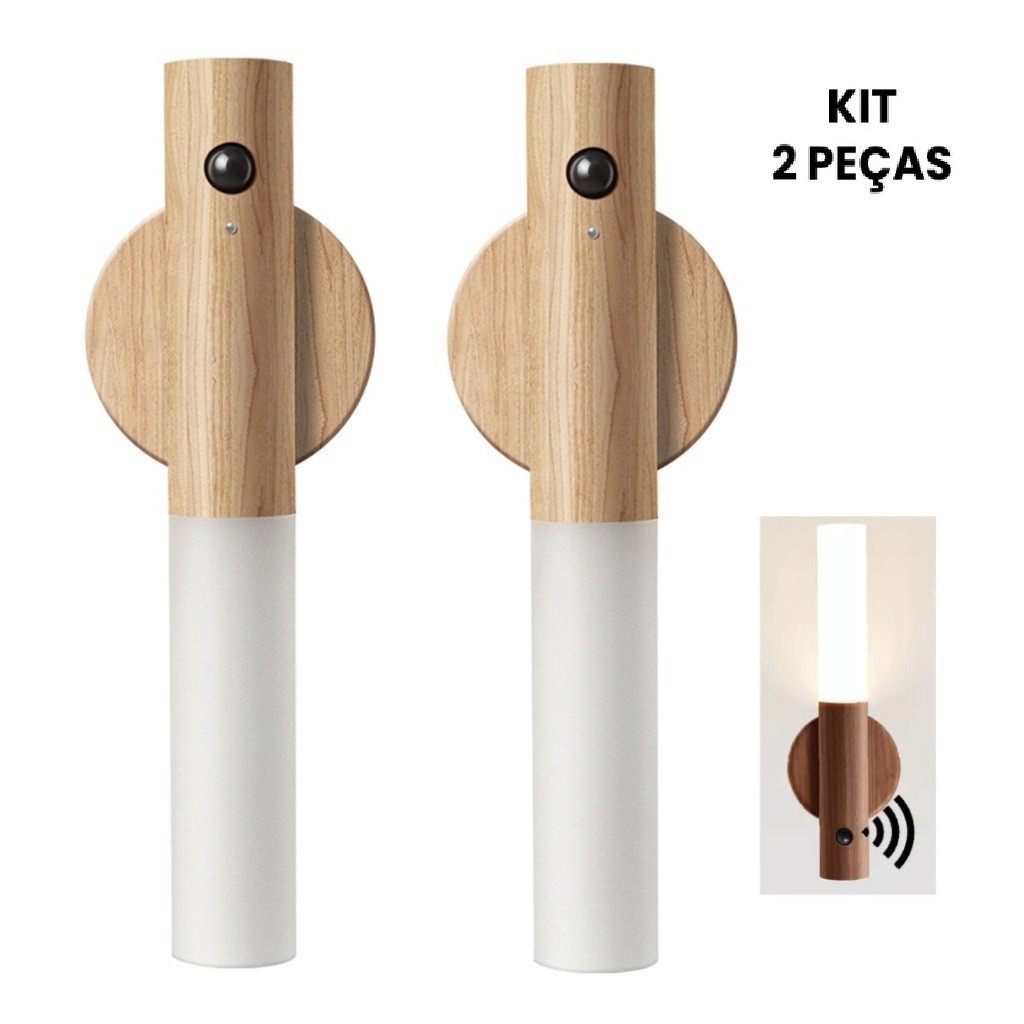 Luminaria Luz Led Recarregável Sensor de Movimento Arandela de Madeira Minimalista Para Mesa Parede
